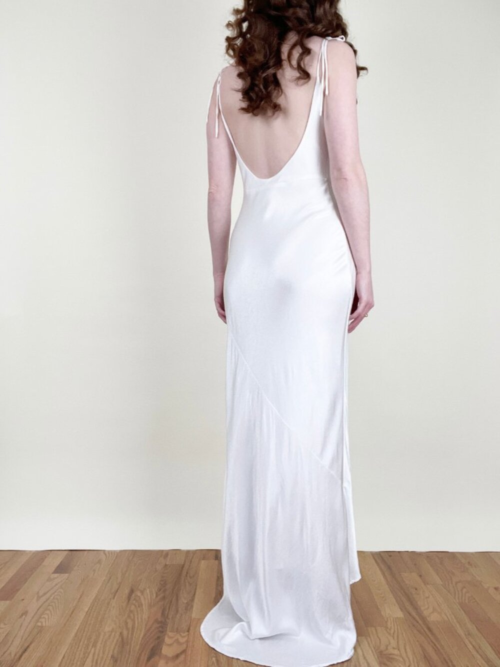 Vintage Slip Wedding Dress Gown Low Back Sleeveless Thin Straps Bias Cut 1990's - Picture 6 of 10
